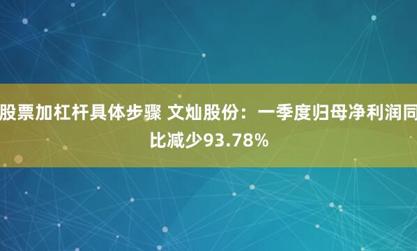 股票加杠杆具体步骤 文灿股份：一季度归母净利润同比减少93.78%
